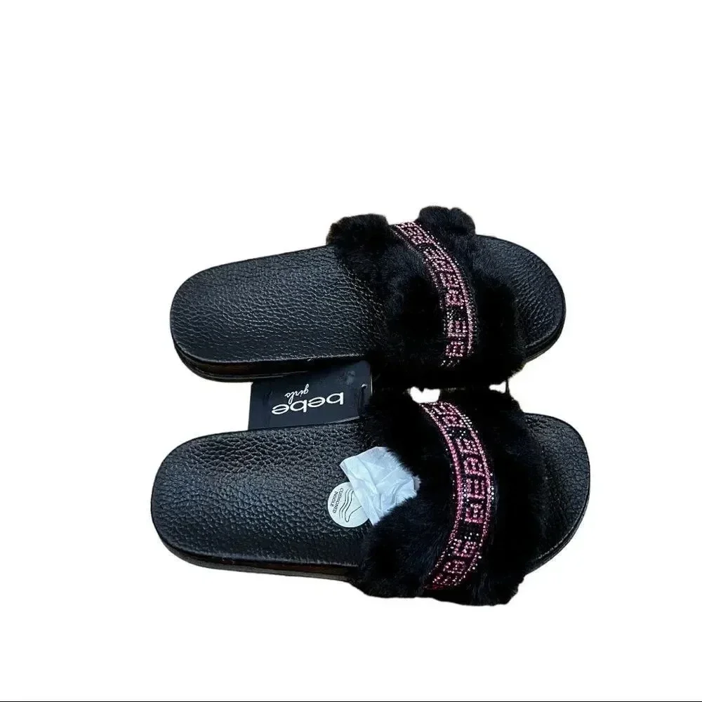 Bebe Girls Fur Slides 4/5
